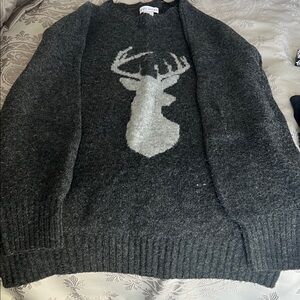 Charcoal Deer Pattern Crewneck Sweater